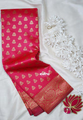 Dual Shade Reddish Pink - Thendral - Kanchi Art Silk Saree with Leaf Border and Buttas - Perfect for Wedding Functions