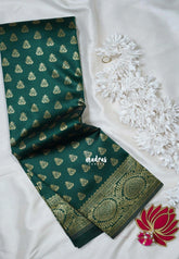 Emerald Green - Thendral - Kanchi Art Silk Saree with Leaf Border and Buttas - Perfect for Wedding Functions