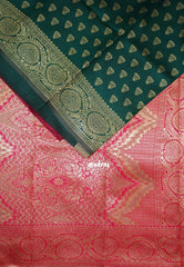 Emerald Green - Thendral - Kanchi Art Silk Saree with Leaf Border and Buttas - Perfect for Wedding Functions