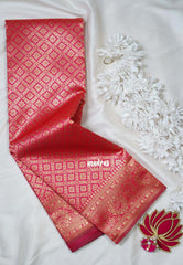 Reddish Pink-D3 - Thendral - Kanchi Art Silk Saree with Flower Border and Buttas - Perfect for Festive Wear