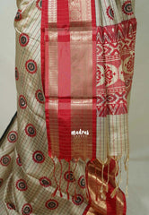 Beige Grey - Thendral - Kanchi Semi Silk Saree Checks with Buttas and Ganga Jamuna Border - Perfect for Wedding Functions