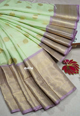 (PRE-BOOKING) Mint Melody - Trisha Inspired Thendral Soft Kanchi semi silk with big Zari Border