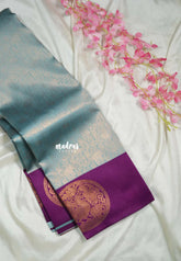 Seafoam Blue Kanchi Semi Silk Thendral Saree | Full Zari Body + Mayil Butta Border | Wedding & Gift Perfect