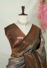 Pebble Grey - Thendral - Kanchi Semi Silk Saree Zari Weaving with Mayi, Yaanai Border - Perfect for Wedding Functions