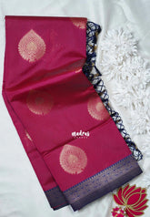 Raspberry Pink - Thendral - Kanchi Semi Silk Small Border with Contrast Pallu and Blouse - Best for Pooja Functions | Diwali Festive