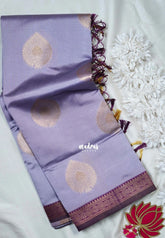 Creamy Lilac - Thendral - Kanchi Semi Silk Small Border with Contrast Pallu and Blouse - Best for Pooja Functions | Diwali Festive