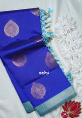 MS Amma Blue - Thendral - Kanchi Semi Silk Small Border with Contrast Pallu and Blouse - Best for Pooja Functions | Diwali Festive