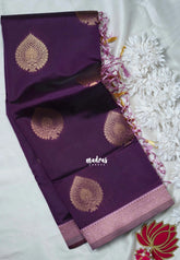 Dark Jamun Purple - Thendral - Kanchi Semi Silk Small Border with Contrast Pallu and Blouse - Best for Pooja Functions | Diwali Festive