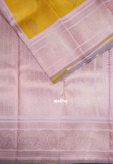 Turmeric Yellow - Thendral - Kanchi Semi Silk Zari Checks Weaving with Temple Sculpture Weaving Border - Best for Wedding Functions
