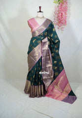 Midnight Green - Thendral - Kanchi Semi Silk Traditional Border with Contrast Pallu and Blouse - Best for Pooja Functions