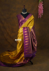 Golden Yellow - Thendral - Kanchi semi silk with zari weaving body with temple border - Perfect for Wedding Functions
