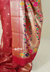 Crimson Red - Thendral - Kanchi Semi Silk Saree with Paithani Weaving - Perfect for Wedding Functions