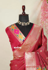 Crimson Red - Thendral - Kanchi Semi Silk Saree with Paithani Weaving - Perfect for Wedding Functions