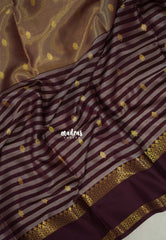 Wine Maroon with Gold - Thendral - Kanchi Tissue Soft Silk Half and Half Saree with Rettapet Border - Best for Wedding Functions