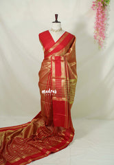 Spicy Red with Gold - Thendral - Kanchi Tissue Soft Silk Half and Half Saree with Rettapet Border - Best for Wedding Functions