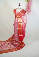 Golden Pink - Thendral - Kanchi Tissue Soft Silk Saree with Flower Border - Best for Pooja Functions | Temple Visit