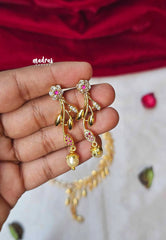 Trendy Leaf Zircona and ruby Stone Impon Necklace With Earrings Necklace