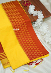 Yellow with red - Trisha - cotton silk with thread border