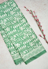 Pastel Green - Uniform sarees Malgudi printed silk warli prints