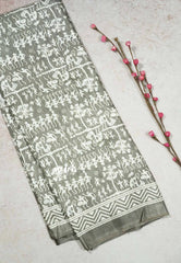 Pastel Grey - Uniform sarees Malgudi printed silk warli prints