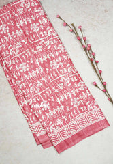 Pastel Peach Pink - Uniform sarees Malgudi printed silk warli prints