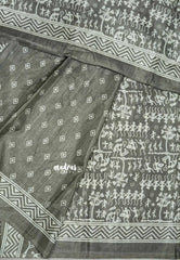 Pastel Grey - Uniform sarees Malgudi printed silk warli prints