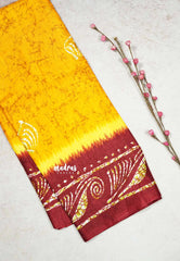 Mustard Yellow - Uniform sarees Malgudi printed silk with batik prints