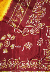 Mustard Yellow - Uniform sarees Malgudi printed silk with batik prints