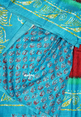 Red - Uniform sarees Malgudi printed silk with batik prints
