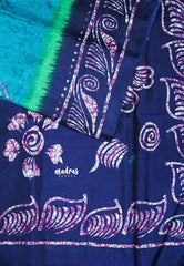 Turquoise Blue - Uniform sarees Malgudi printed silk with batik prints