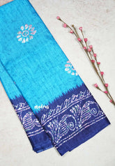 Dark sky blue - Uniform sarees Malgudi printed silk with batik prints