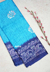 Dark sky blue - Uniform sarees Malgudi printed silk with batik prints