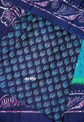 Navy Blue - Uniform sarees Malgudi printed silk with batik prints