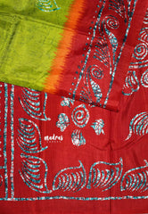 Neon Green - Uniform sarees Malgudi printed silk with batik prints