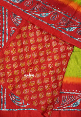 Neon Green - Uniform sarees Malgudi printed silk with batik prints