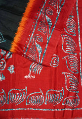Black - Uniform sarees Malgudi printed silk with batik prints
