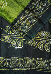 Parrot Green - Uniform sarees Malgudi printed silk with batik prints