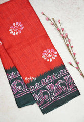 Red - Uniform sarees Malgudi printed silk with batik prints