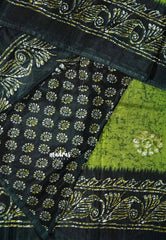 Parrot Green - Uniform sarees Malgudi printed silk with batik prints