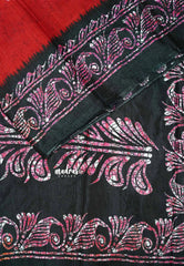 Red - Uniform sarees Malgudi printed silk with batik prints