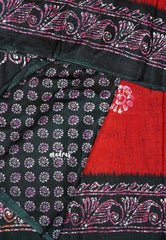 Red - Uniform sarees Malgudi printed silk with batik prints
