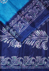 Dark sky blue - Uniform sarees Malgudi printed silk with batik prints