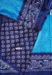 Dark sky blue - Uniform sarees Malgudi printed silk with batik prints