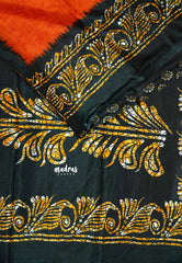 Orange - Uniform sarees Malgudi printed silk with batik prints