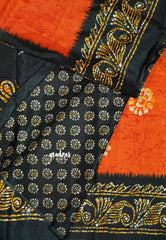 Orange - Uniform sarees Malgudi printed silk with batik prints