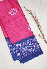 Rani Pink - Uniform sarees Malgudi printed silk with batik prints