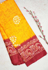 Fanta Orange - Uniform sarees Malgudi printed silk with batik prints