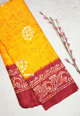Fanta Orange - Uniform sarees Malgudi printed silk with batik prints