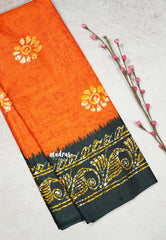 Orange - Uniform sarees Malgudi printed silk with batik prints