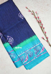 Navy Blue - Uniform sarees Malgudi printed silk with batik prints